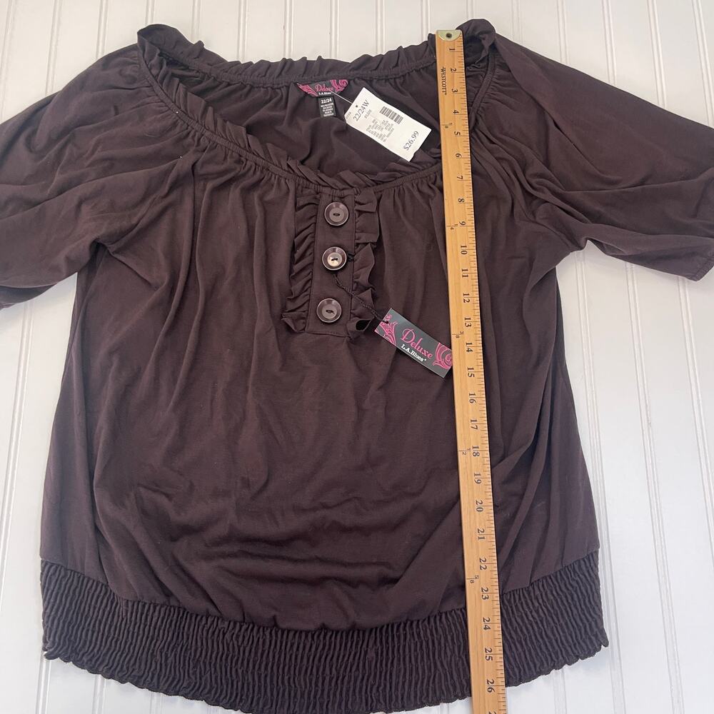 NWT Y2K Deluxe LA Blues Ruffle Hem Big Buttons Chocolate Brown Womens 22/24W - Picture 3 of 6